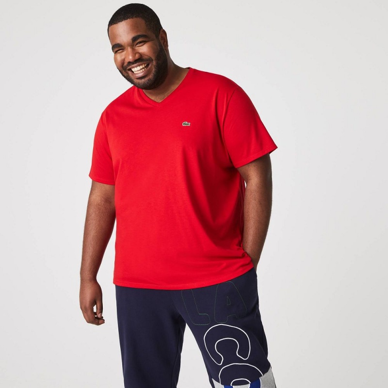 Men's Lacoste V-Neck Pima Cotton Jersey T-Shirt Red | TDY120734