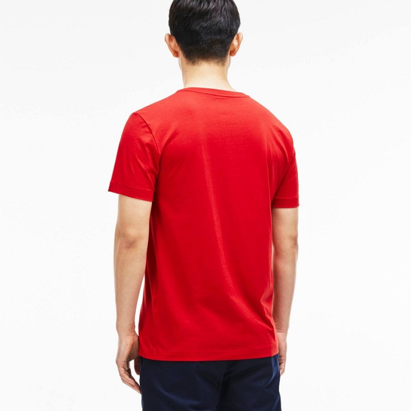 Men's Lacoste V-Neck in Pima Cotton T-Shirt Red | RPV134276