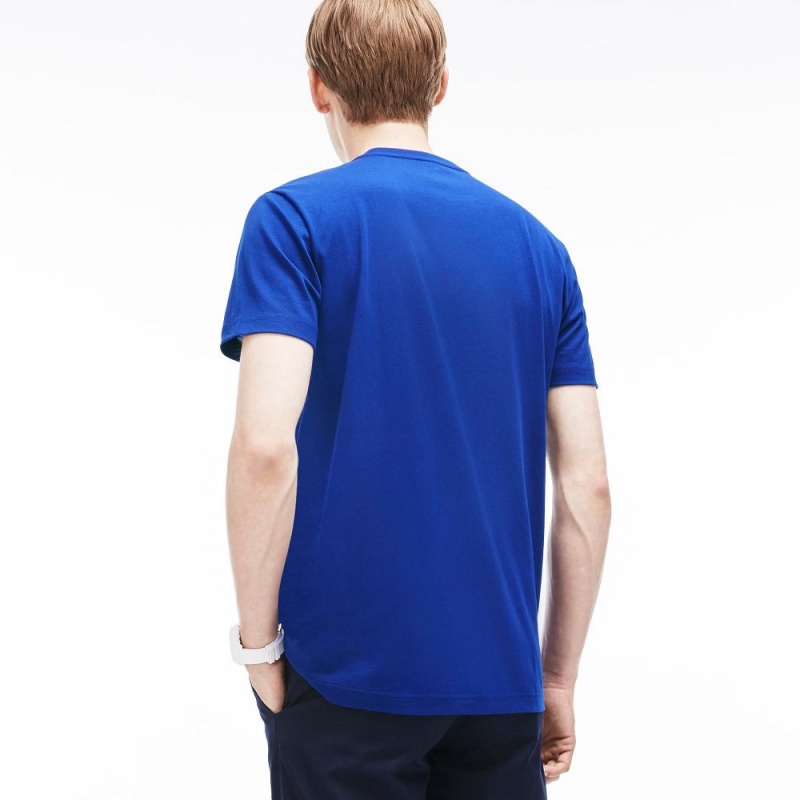 Men's Lacoste V-Neck in Pima Cotton T-Shirt Navy Blue | BRX810645