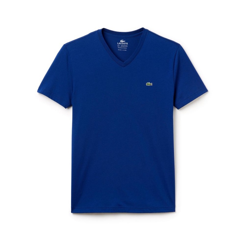 Men's Lacoste V-Neck in Pima Cotton T-Shirt Navy Blue | BRX810645