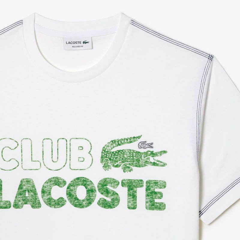 Men's Lacoste Vintage Print Organic Cotton T-Shirt White | CND719358