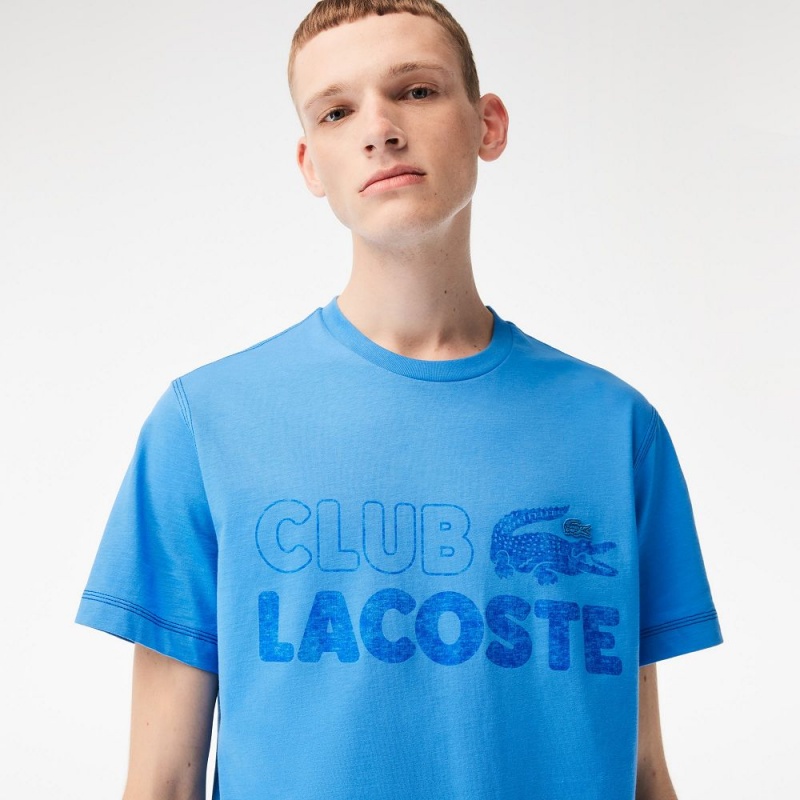 Men's Lacoste Vintage Print Organic Cotton T-Shirt Ethereal blue | SLG816097