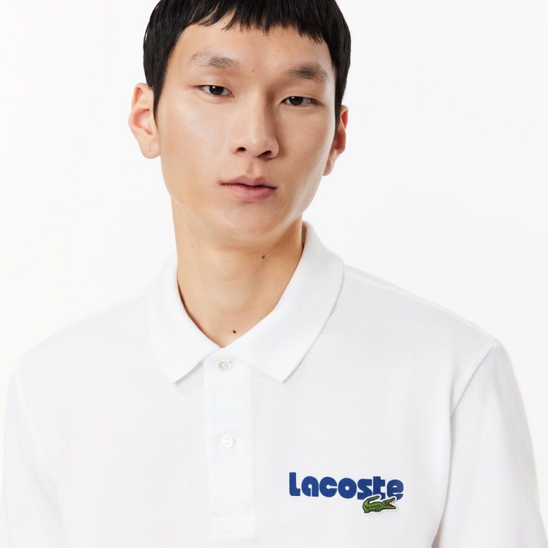 Men's Lacoste Washed Effect Cotton Piqué Polo Shirts White | USN134257