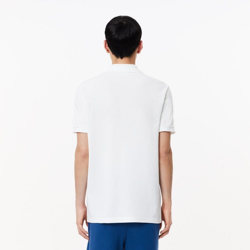 Men's Lacoste Washed Effect Cotton Piqué Polo Shirts White | USN134257