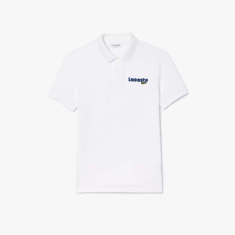 Men's Lacoste Washed Effect Cotton Piqué Polo Shirts White | USN134257