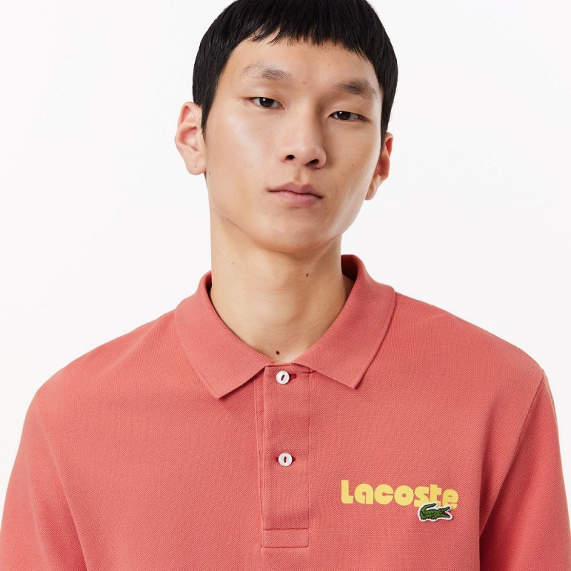 Men's Lacoste Washed Effect Cotton Piqué Polo Shirts Pink | ZXR019436