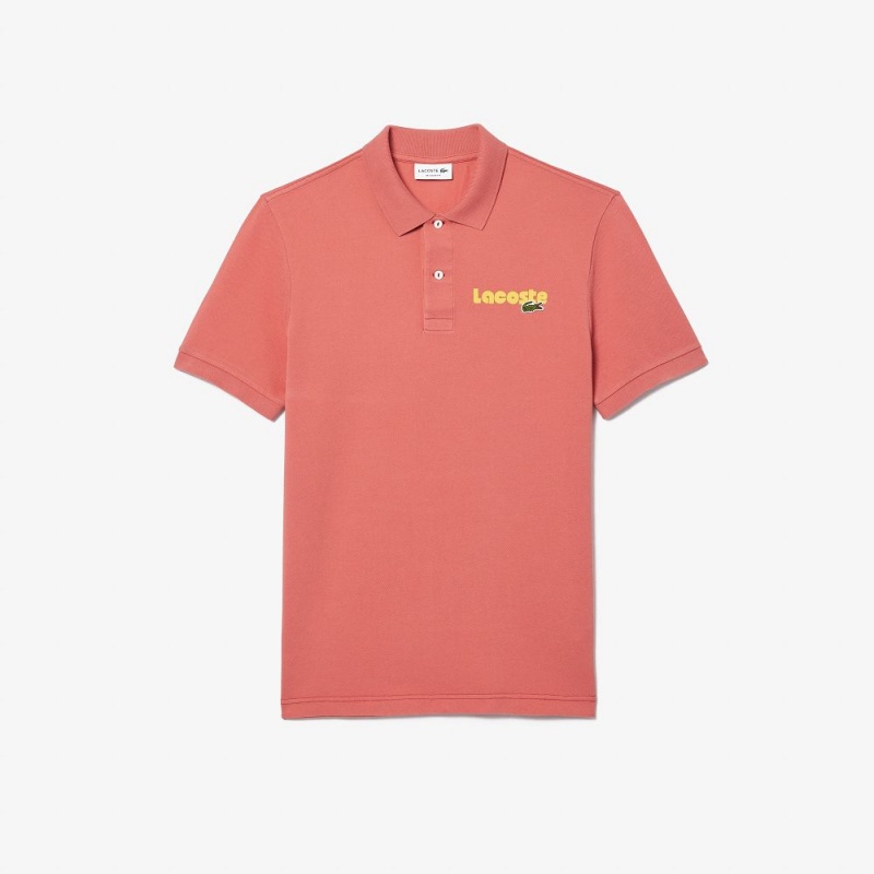 Men's Lacoste Washed Effect Cotton Piqué Polo Shirts Pink | ZXR019436