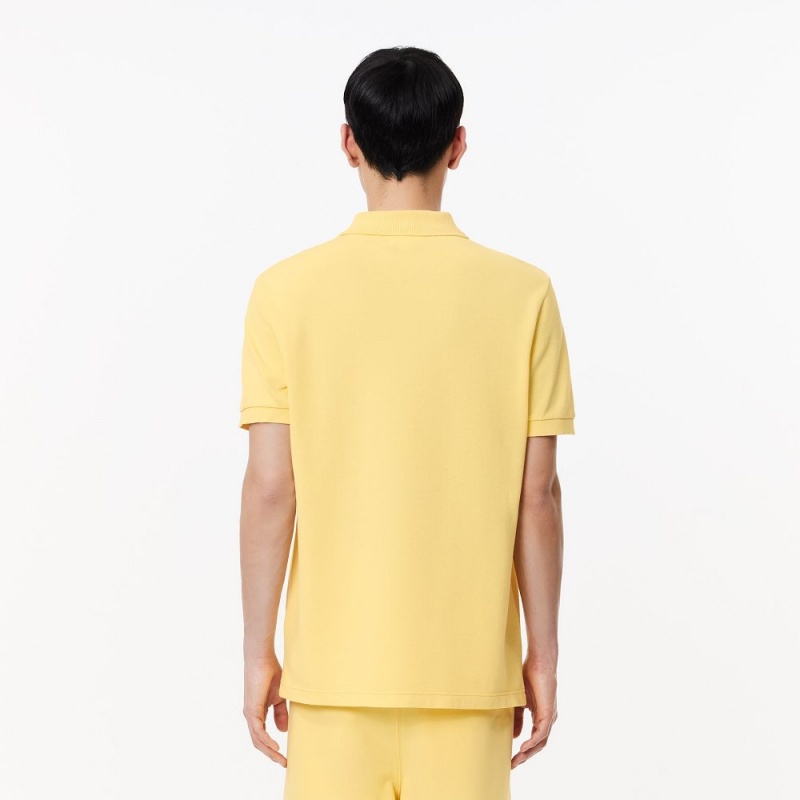 Men's Lacoste Washed Effect Cotton Piqué Polo Shirts Cornsilk yellow | ZYJ609427