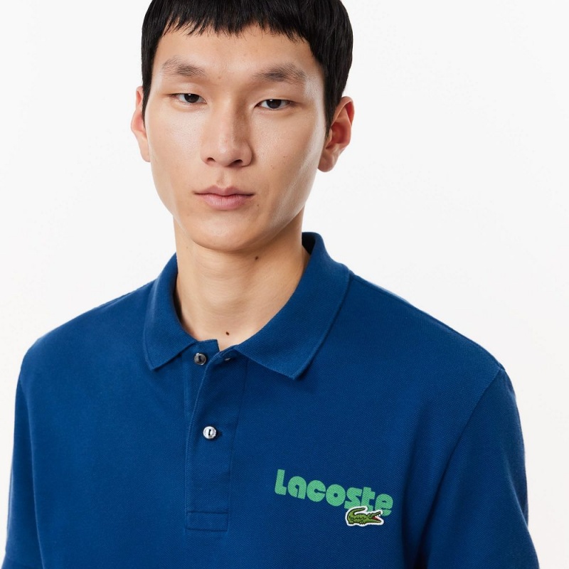 Men's Lacoste Washed Effect Cotton Piqué Polo Shirts Blue | PNO640975