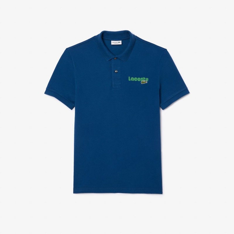 Men's Lacoste Washed Effect Cotton Piqué Polo Shirts Blue | PNO640975