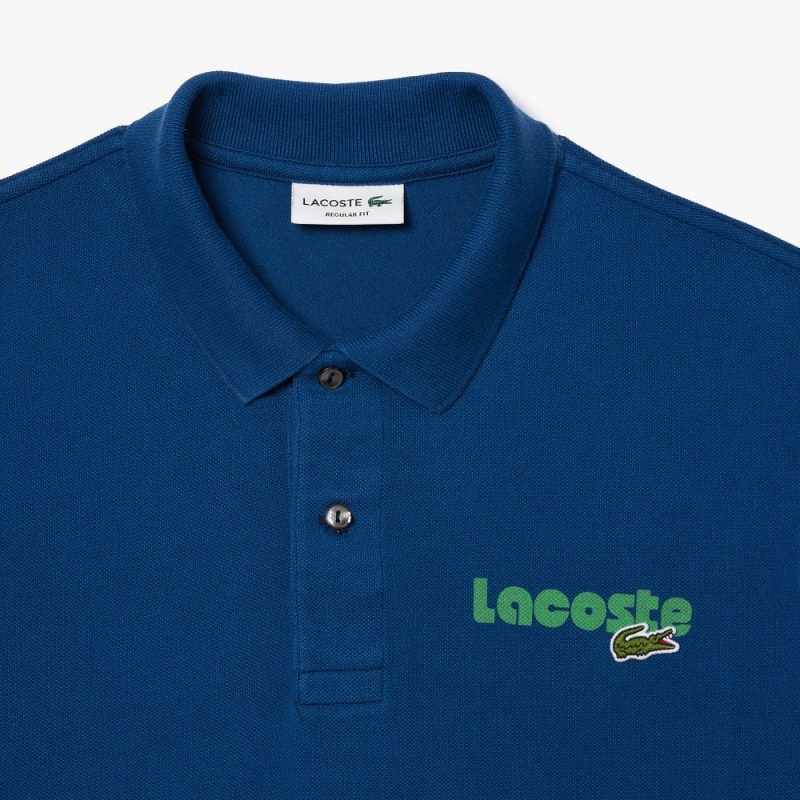 Men's Lacoste Washed Effect Cotton Piqué Polo Shirts Blue | PNO640975