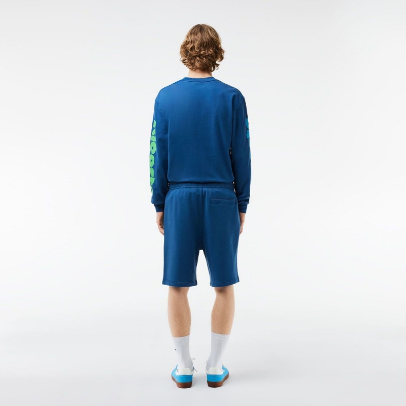 Men's Lacoste Washed Effect Printed Shorts Blue | OCZ935876