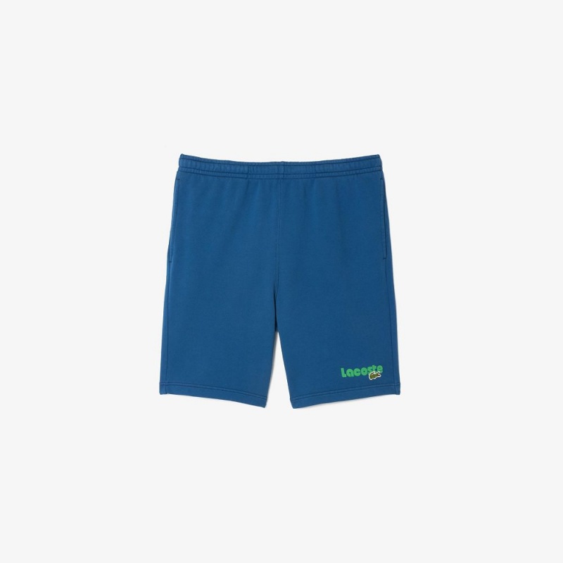 Men's Lacoste Washed Effect Printed Shorts Blue | OCZ935876