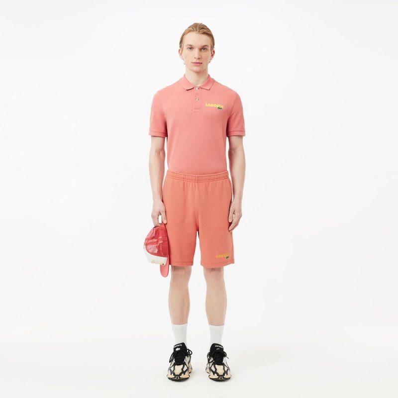 Men's Lacoste Washed Effect Printed Shorts Pink | WEJ982674