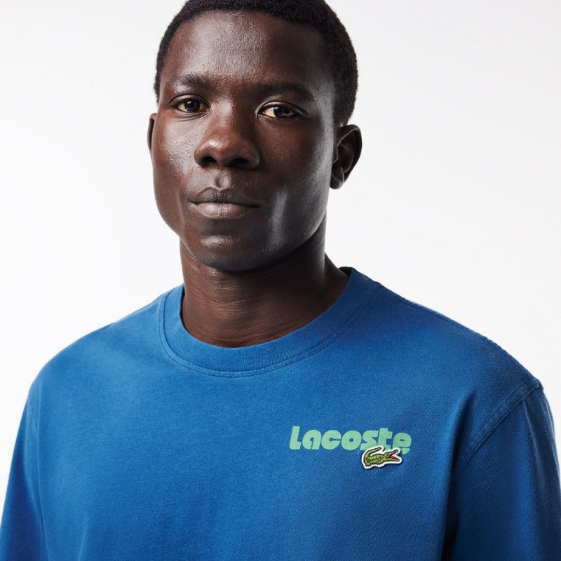 Men's Lacoste Washed Effect T-Shirt Blue | OPU483210