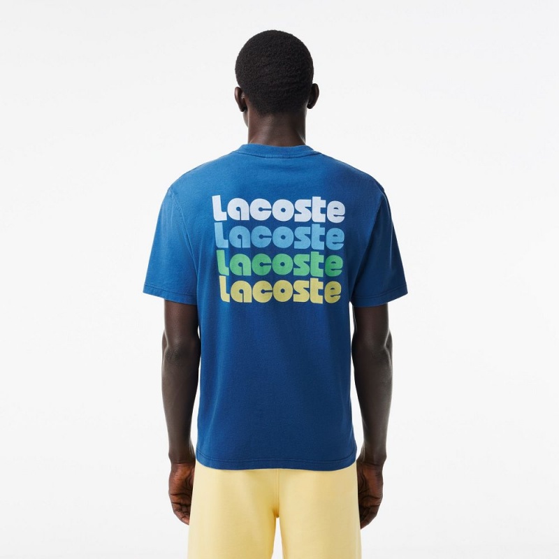 Men's Lacoste Washed Effect T-Shirt Blue | OPU483210