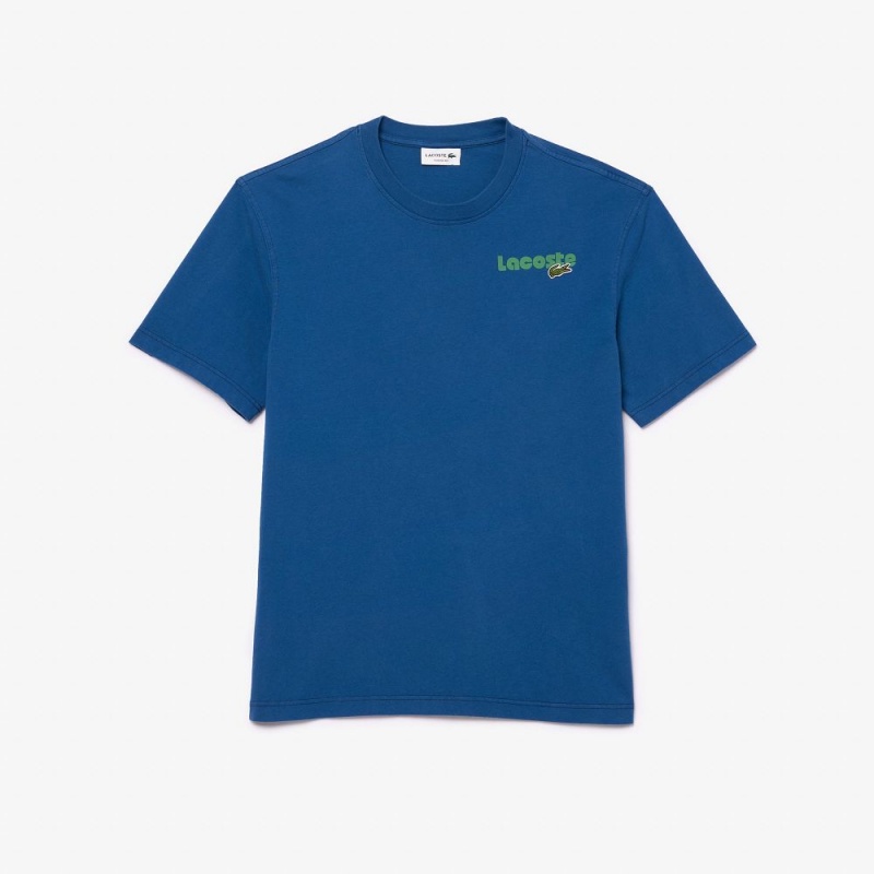 Men's Lacoste Washed Effect T-Shirt Blue | OPU483210