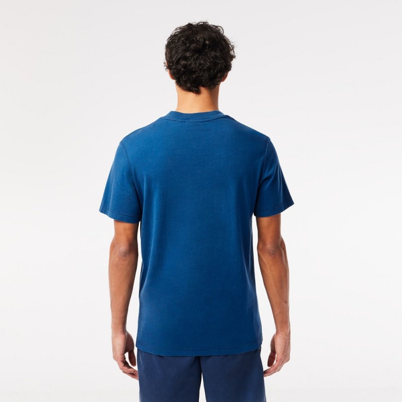 Men's Lacoste Washed Effect Tennis Print T-Shirt Blue | SRG489012