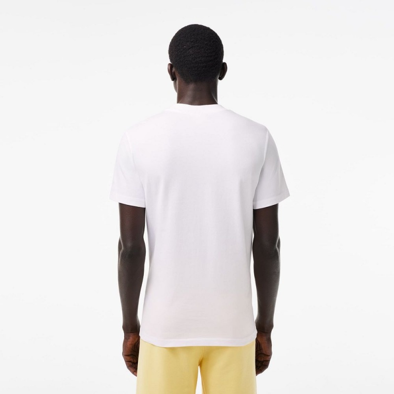 Men's Lacoste Washed Effect Tennis Print T-Shirt White | GPY410329