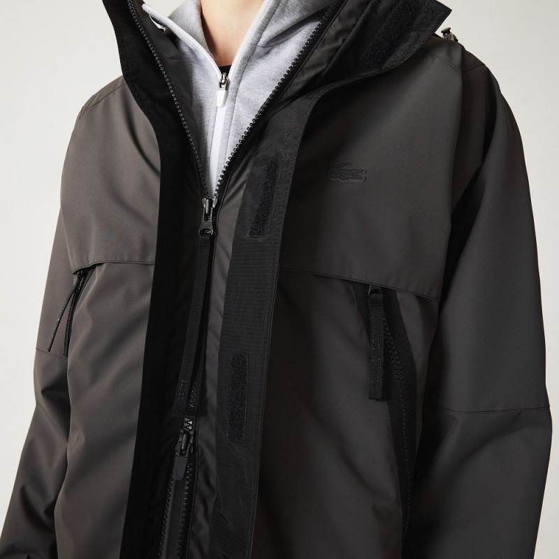 Men's Lacoste Water-Repellent Coats Black | ZFO401823