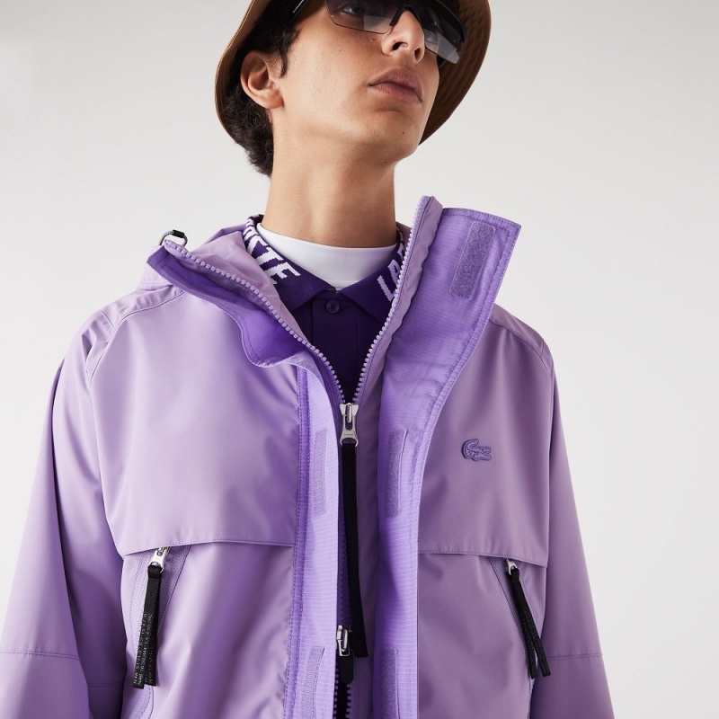 Men's Lacoste Water-Repellent Coats Purple | PQB948165