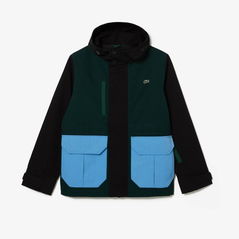 Men's Lacoste Water-Repellent Colorblock Twill Jackets Green Black Blue Green | ZJH625480