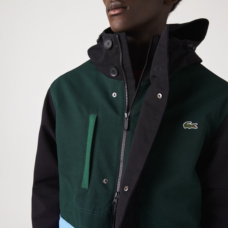 Men's Lacoste Water-Repellent Colorblock Twill Jackets Green Black Blue Green | ZJH625480