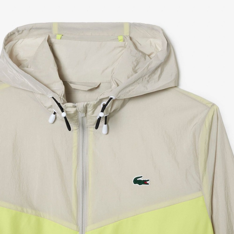 Men's Lacoste Water-Resistant Packable Zip-Up Jackets Grey Flashy Yellow Grey | LIA429671