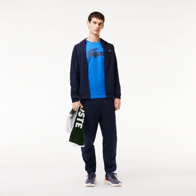 Men's Lacoste Water Repellent Zip-Up Tennis Jackets Navy Blue | ZFR634809