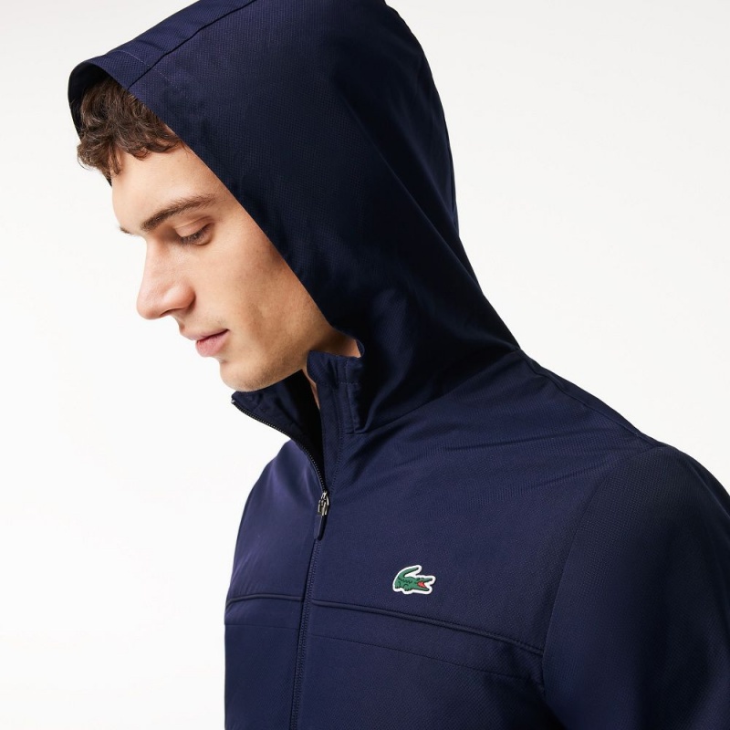 Men's Lacoste Water Repellent Zip-Up Tennis Jackets Navy Blue | ZFR634809