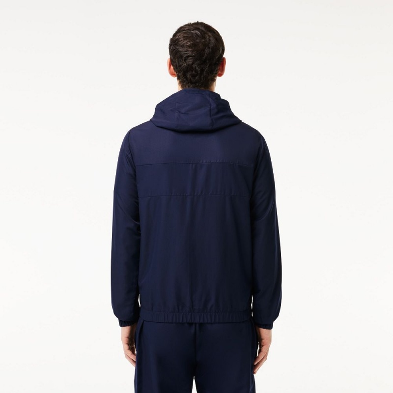 Men's Lacoste Water Repellent Zip-Up Tennis Jackets Navy Blue | ZFR634809