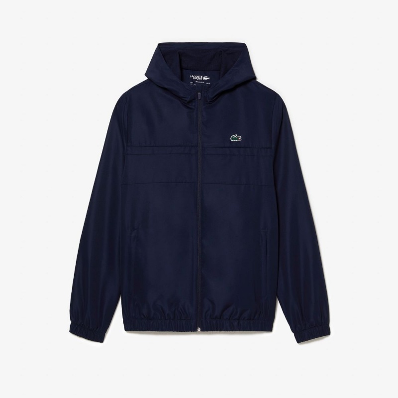 Men's Lacoste Water Repellent Zip-Up Tennis Jackets Navy Blue | ZFR634809