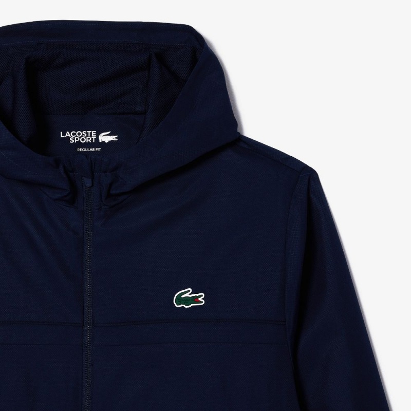 Men's Lacoste Water Repellent Zip-Up Tennis Jackets Navy Blue | ZFR634809