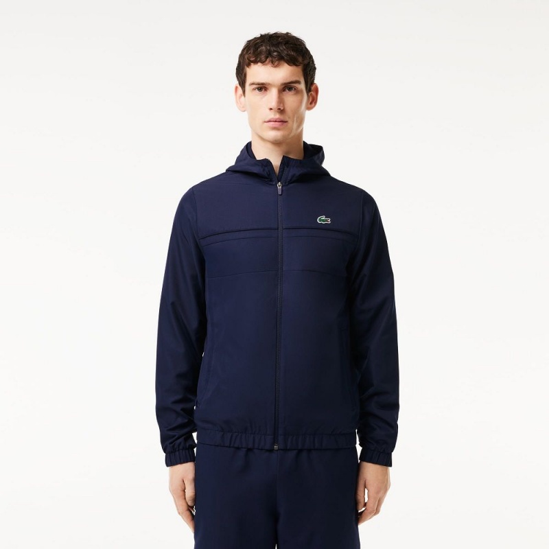 Men\'s Lacoste Water Repellent Zip-Up Tennis Jackets Navy Blue | ZFR634809