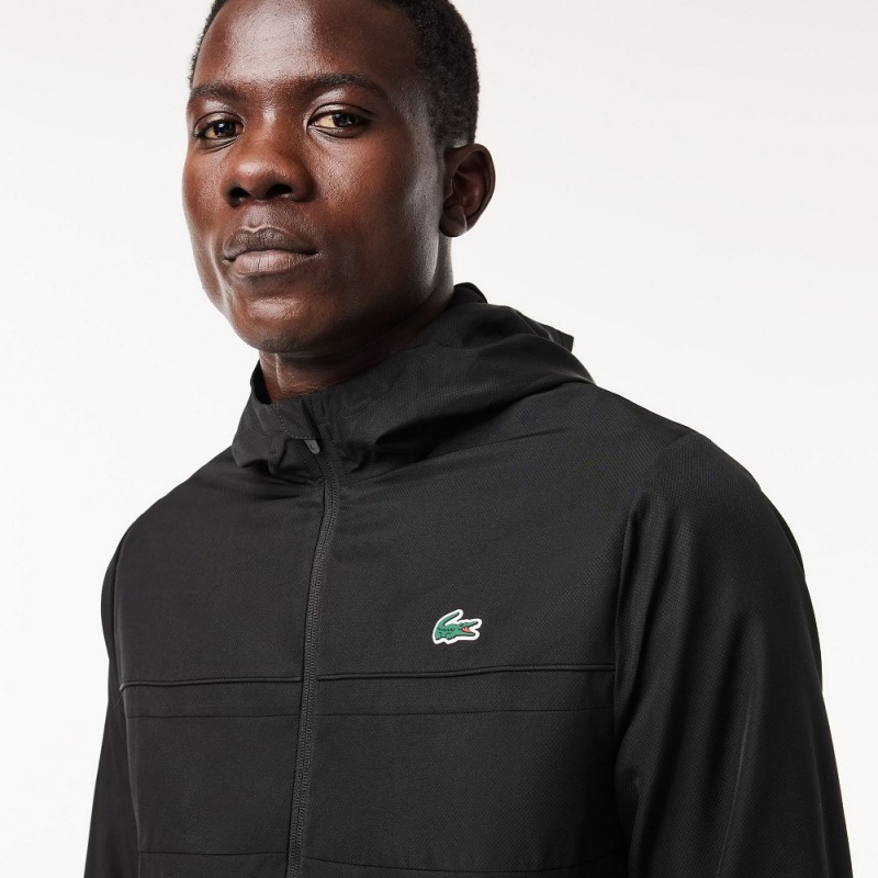 Men's Lacoste Water Repellent Zip-Up Tennis Jackets Black | WAM413806