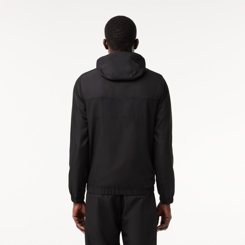 Men's Lacoste Water Repellent Zip-Up Tennis Jackets Black | WAM413806