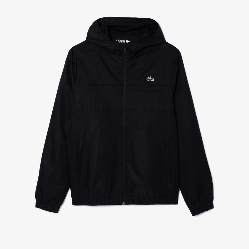 Men's Lacoste Water Repellent Zip-Up Tennis Jackets Black | WAM413806