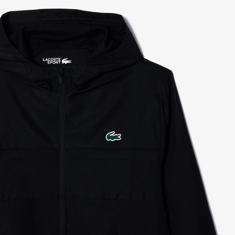 Men's Lacoste Water Repellent Zip-Up Tennis Jackets Black | WAM413806