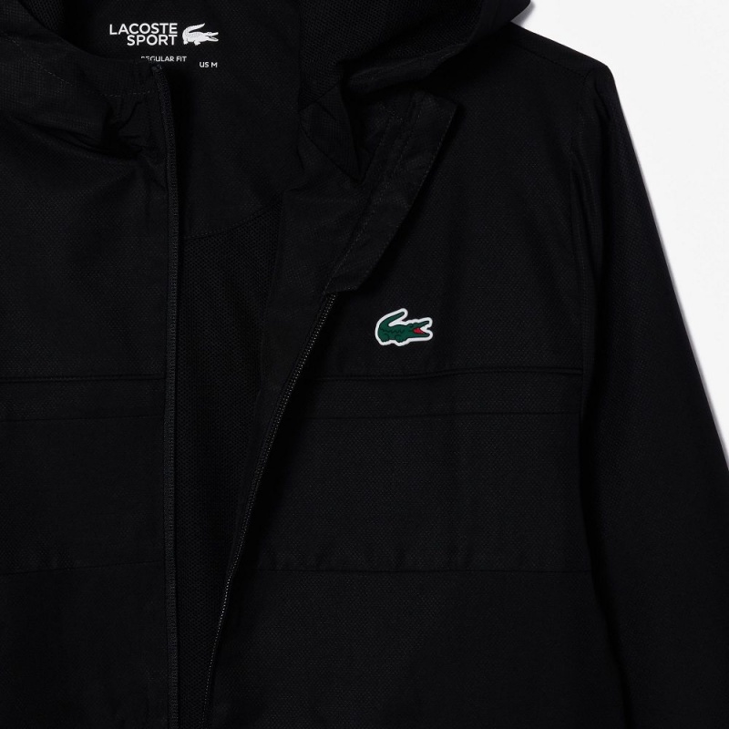 Men's Lacoste Water Repellent Zip-Up Tennis Jackets Black | WAM413806