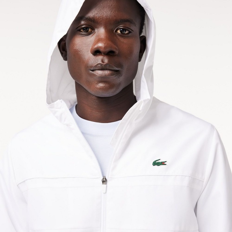 Men's Lacoste Water Repellent Zip-Up Tennis Jackets White | RYH741603