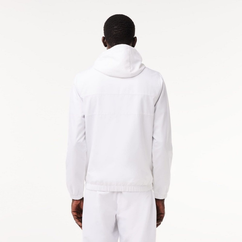 Men's Lacoste Water Repellent Zip-Up Tennis Jackets White | RYH741603