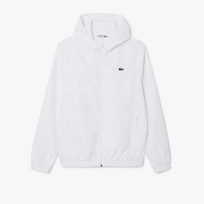 Men's Lacoste Water Repellent Zip-Up Tennis Jackets White | RYH741603