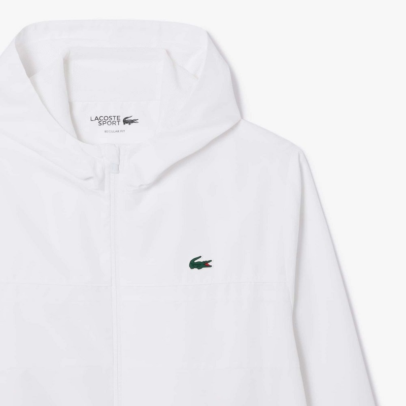 Men's Lacoste Water Repellent Zip-Up Tennis Jackets White | RYH741603