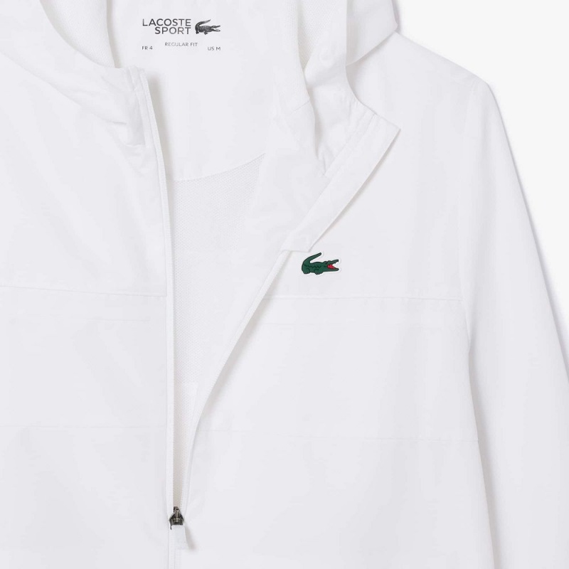 Men's Lacoste Water Repellent Zip-Up Tennis Jackets White | RYH741603