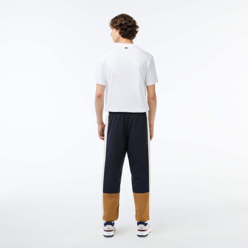 Men's Lacoste Waterproof Colorblock Sweatpants Navy Blue Brown White | YWN047592