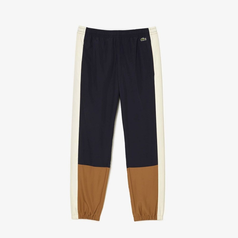 Men's Lacoste Waterproof Colorblock Sweatpants Navy Blue Brown White | YWN047592