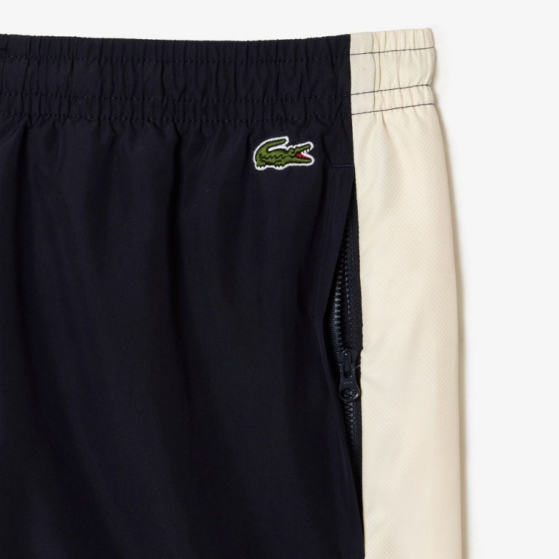 Men's Lacoste Waterproof Colorblock Sweatpants Navy Blue Brown White | YWN047592