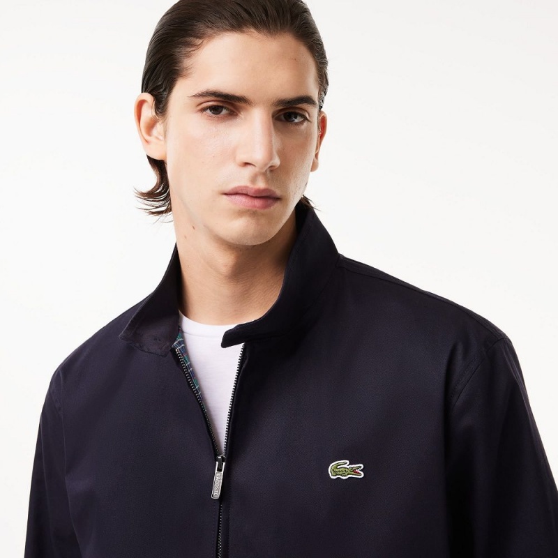 Men's Lacoste Waterproof Cotton Twill Harrington Jackets Abysm blue | DOZ932018