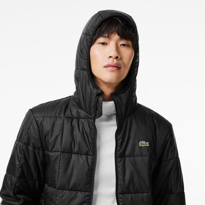 Men's Lacoste Waterproof Padded Hood Puffer Jackets Black | TFZ021586