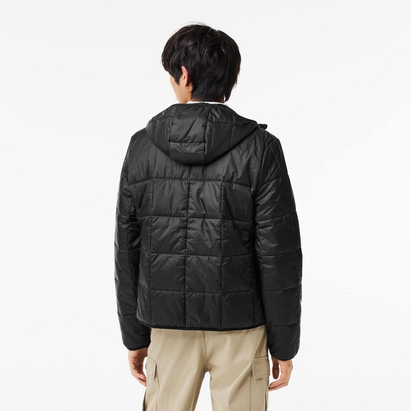 Men's Lacoste Waterproof Padded Hood Puffer Jackets Black | TFZ021586